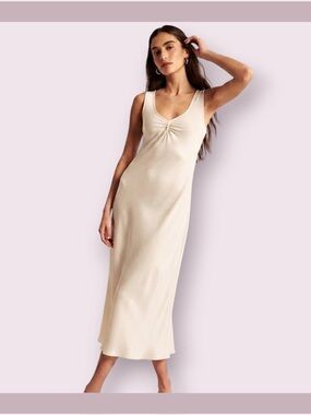 Luxely Cream Sleeveless Midi Slip Dress